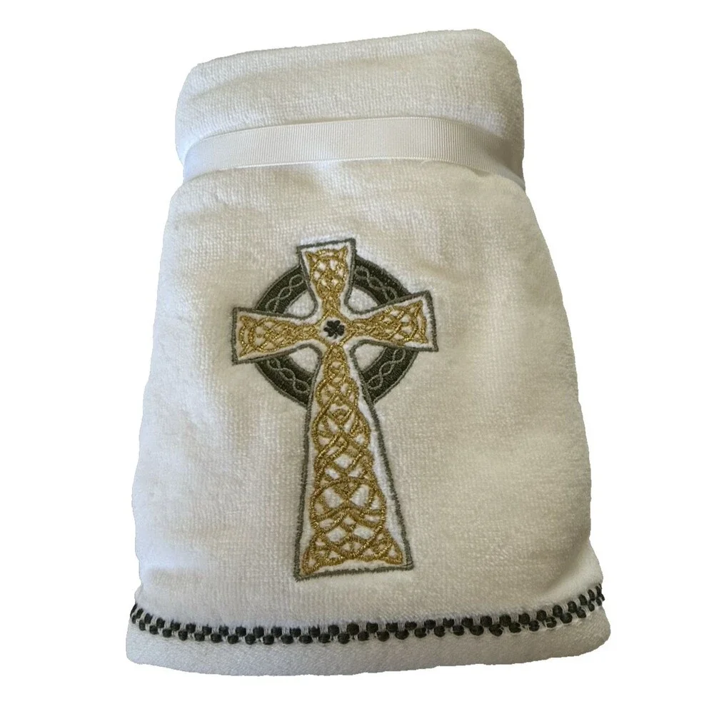 KassaDecor St. Patrick's Day Hand Towels Embroidered Celtic Cross Shamrock 2PK